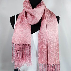 🛍Pink lightweight multi pattern tassel scarf